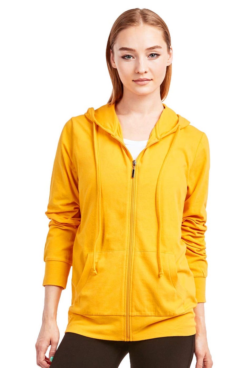 Sofra Women's Thin Cotton Zip Up Hoodie Jacket (L, Mustard) - Image 1
